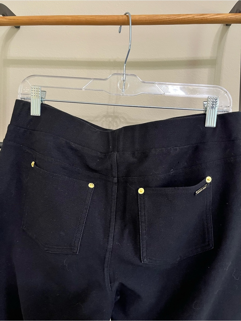 Michael Kors MK Midnight Blue Black Pull On Slim Leg Pants L  Gold rivet detail - Picture 4 of 8